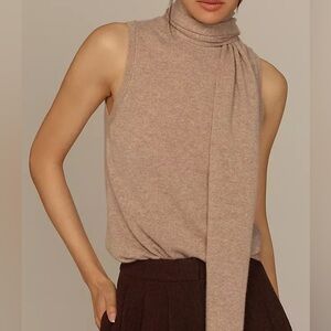 Reformation Elena Cashmere Knit Sweater Scarf Tank Top Oatmeal Tan Beige S